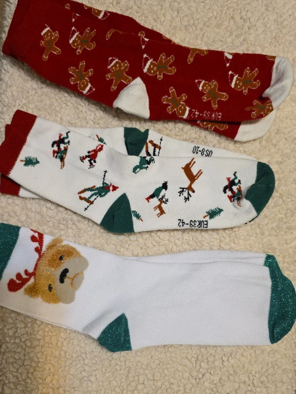 Holiday Crew Socks - White, Red & Green